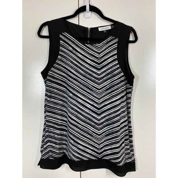 Calvin Klein Sleeveless Black & White Chevron Stretch Tank Bouse Size Medium - Picture 7 of 8